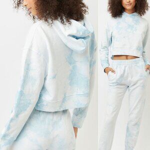 Frankies Bikinis Burl Sweatshirt Cotton Fleece Hoodie Blue Tie Dye